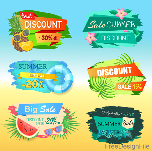 Summer sale discount labels set vector
