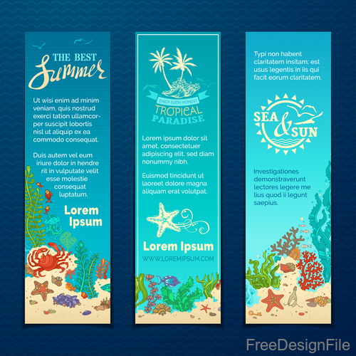 Summer tropical sea travel banners vectors