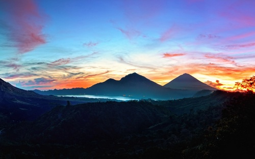 Sunrise bali mountains landscape Stock Photo