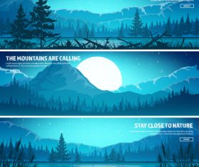 Sunrise natural scenery banners vector 01