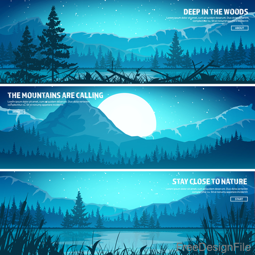 Sunrise natural scenery banners vector 01