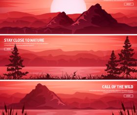 Sunset natural scenery banners vector 01