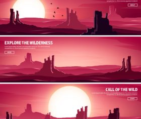 Sunset natural scenery banners vector 03