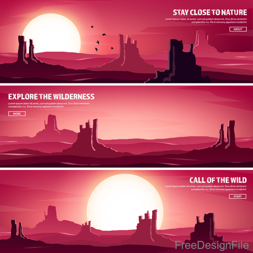 Sunset natural scenery banners vector 03