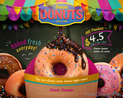 Sweet donuts poster template vector 01