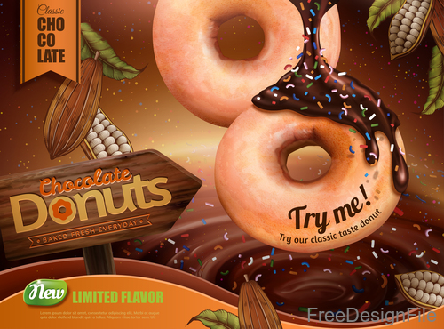 Sweet donuts poster template vector 02