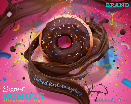 Sweet donuts poster template vector 03
