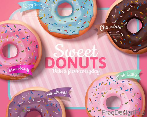 Sweet donuts poster template vector 04