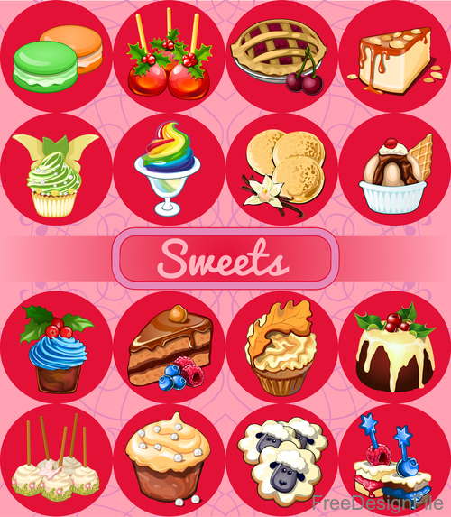 Sweet red circle icons vector 01