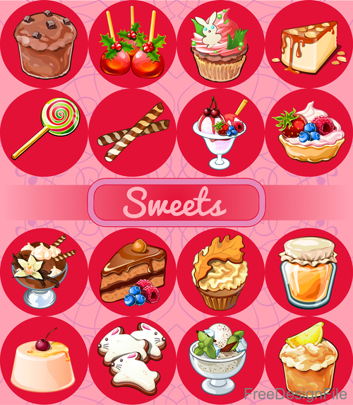 Sweet red circle icons vector 02