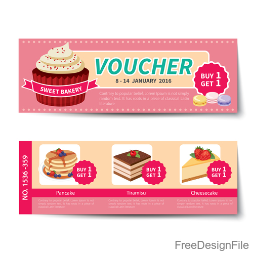 Sweet with cake voucher template vectors 01