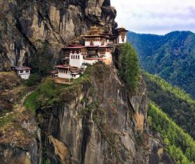 Temple built on a cliff Stock Photo