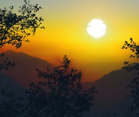 The sun rising from the horizon Stock Photo