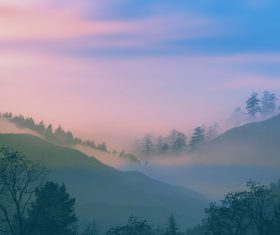 Thick fog shrouded the mountains Stock Photo