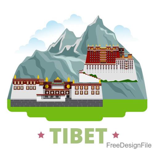 Tibet travel elements design vector