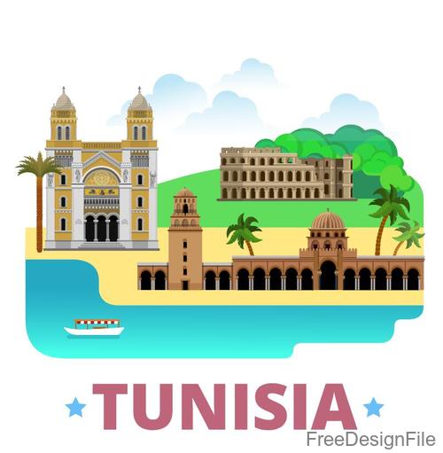 Tunisia travel elements design vector