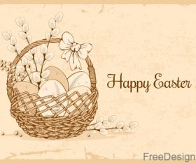 Vintage easter background with basket and egg vector