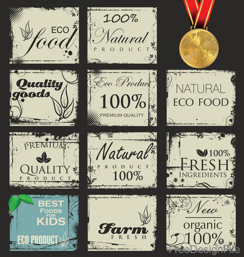 Vintage eco food with quality stamp vector