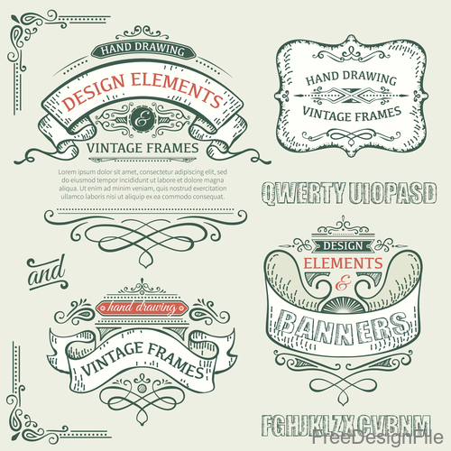 Vintage ribbon labels design vectors 02