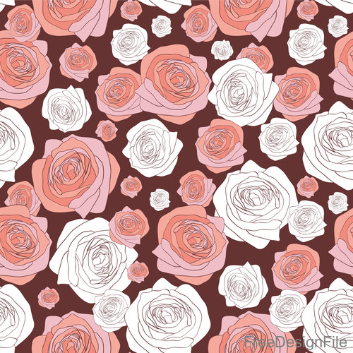 Vintage rose lines seamless pattern vector