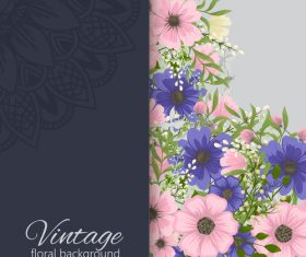 Vintage with retro flower card vector tmeplate 01