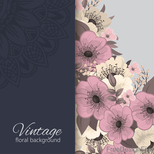 Vintage with retro flower card vector tmeplate 02