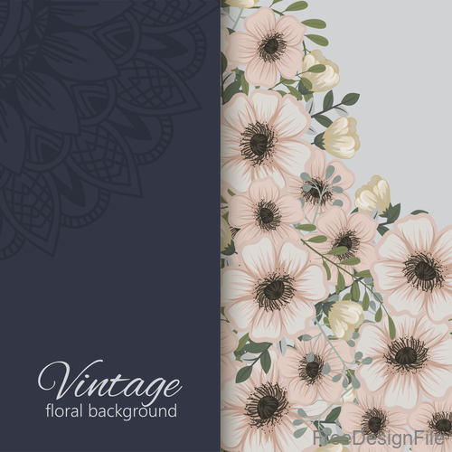 Vintage with retro flower card vector tmeplate 03