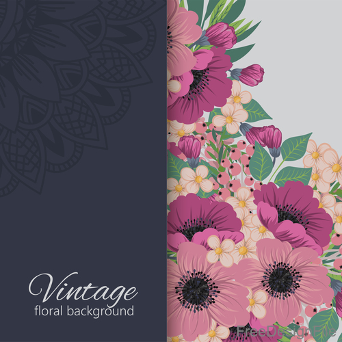 Vintage with retro flower card vector tmeplate 06