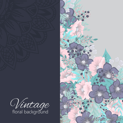 Vintage with retro flower card vector tmeplate 09