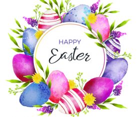 Watercolor easter egg with easter card vector 01