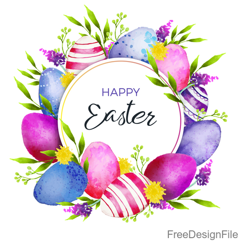 Watercolor easter egg with easter card vector 01