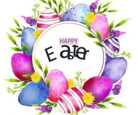 Watercolor easter egg with easter card vector 02