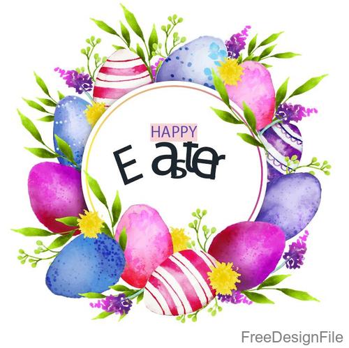 Watercolor easter egg with easter card vector 02