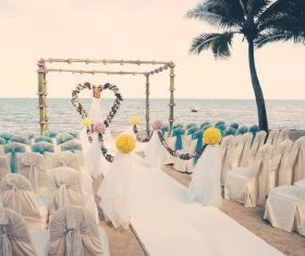 Wedding scene already arranged by the sea Stock Photo
