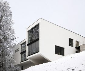 White geometric shape villa on the hill Stock Photo