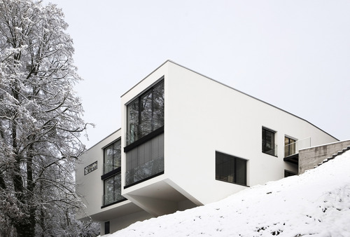 White geometric shape villa on the hill Stock Photo