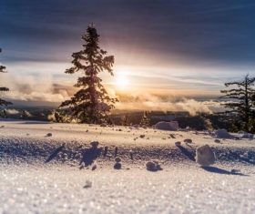 Winter snow with warm sunshine and natural scenery Stock Photo