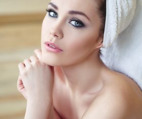 Woman wearing bath towel Stock Photo 04