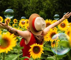 Woman wearing straw hat Stock Photo 03