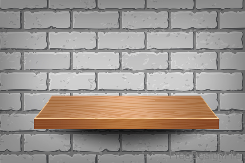 Wooden shelf with wall background vector