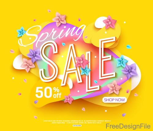 Yellow spring sale background with flowers vector