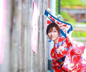 Young Japanese girl wearing kimono Stock Photo 01