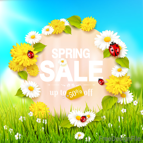 blurred spring sale circle paper vector