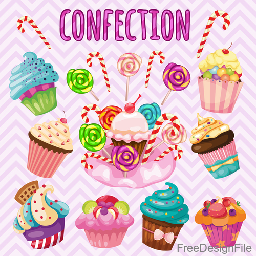 candies and cupcake vector