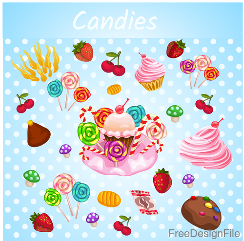 candies with sweet set vector 01