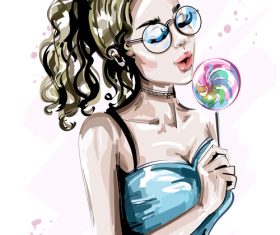 candy with fashion girl sketch vector