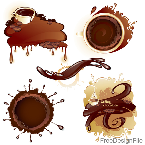 coffee splashes illustration vector set