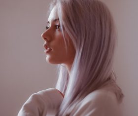 dyed white hair women indoors Stock Photo
