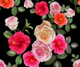 hibicus and rose seamless pattern vector