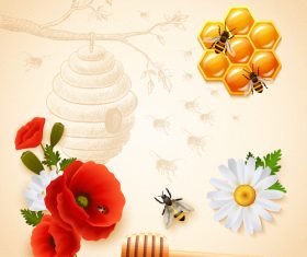 honey and flower with bee vector design